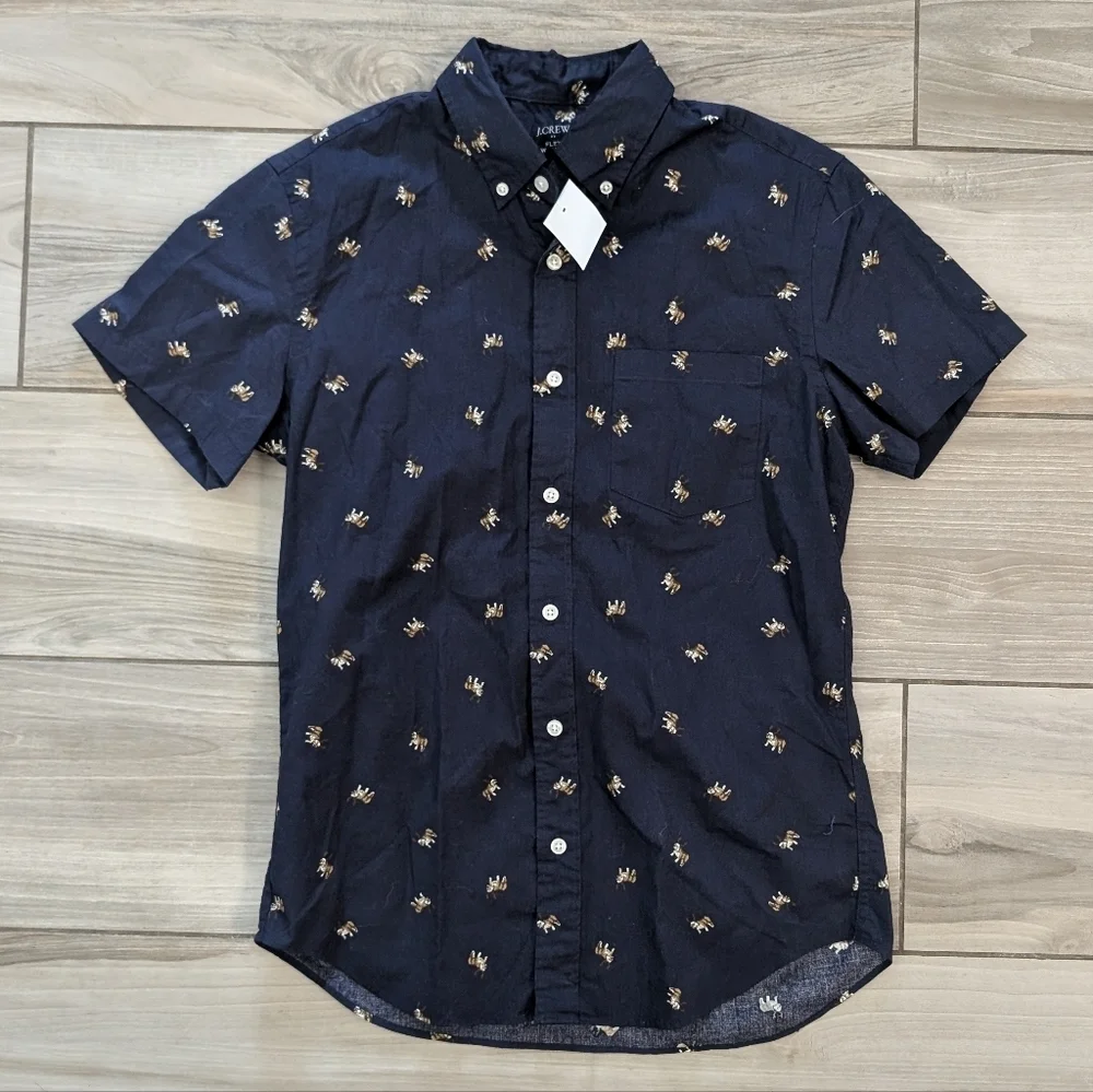 J. Crew Reindeer Dog Flex Fit Short Sleeve Button Down